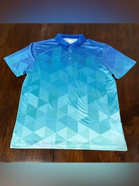 Yatta Golf Blue Geometric Performance Polo Shirt Men's Size M
